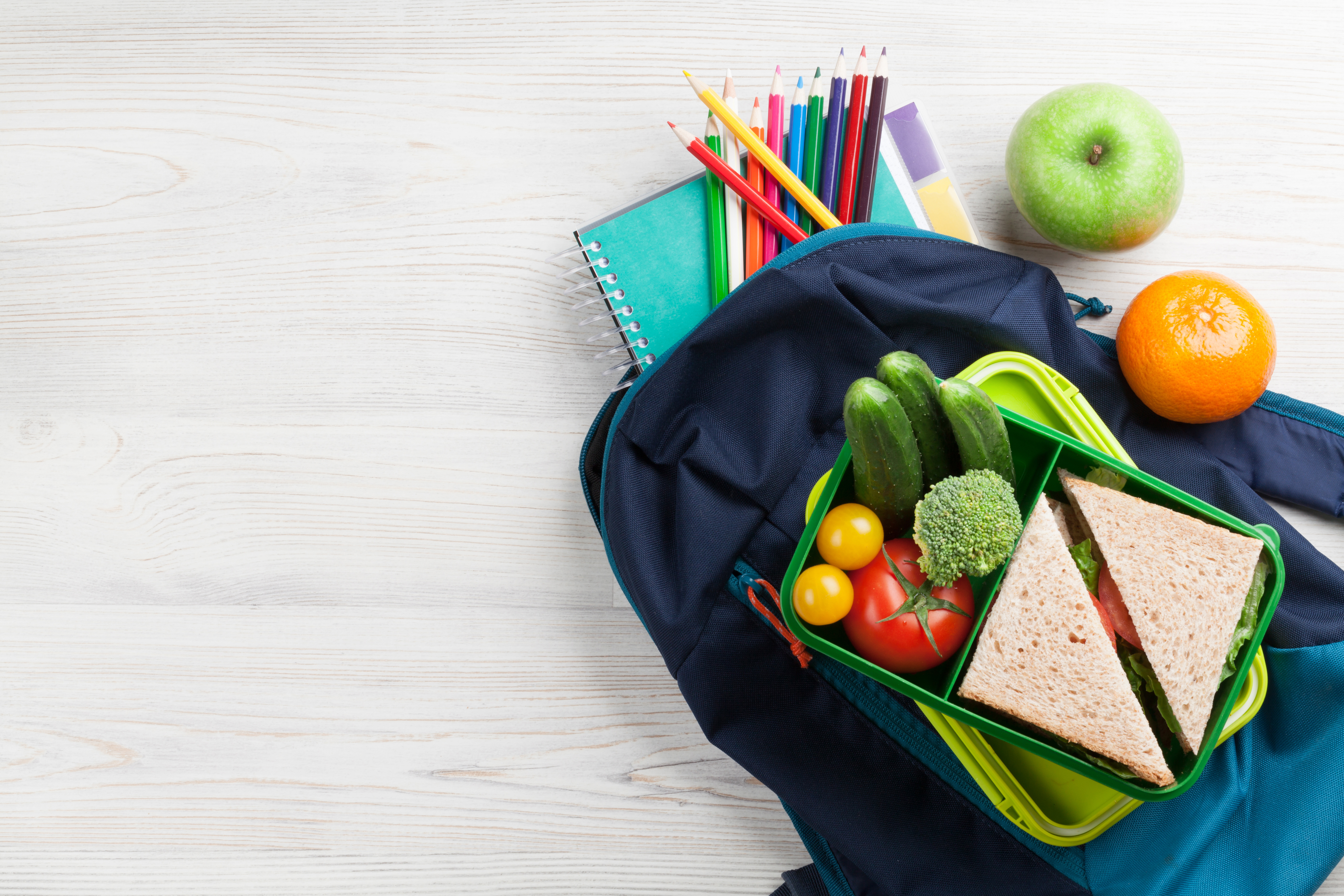 backpack with items spilling out on the counter