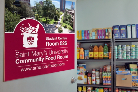 A door opening to the SMU community food room