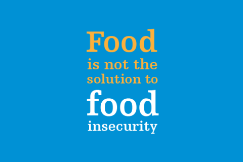 Blue box that says food is not the solution to food insecurity