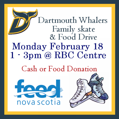 Poster of Dartmouth Whalers family skate and food drive