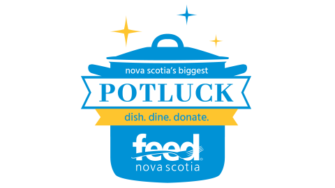 Nova Scotia's Biggest Potluck logo Potluck logo of a pot with the Feed Nova Scotia logo embedded in it