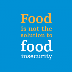 Blue box that says food is not the solution to food insecurity