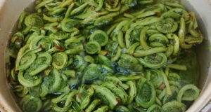 Fiddleheads cooking in a pot