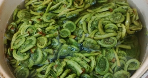 Fiddleheads cooking in a pot