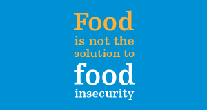 Blue box that says food is not the solution to food insecurity