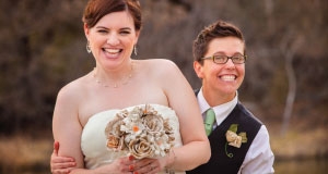 a happy couple on their wedding day